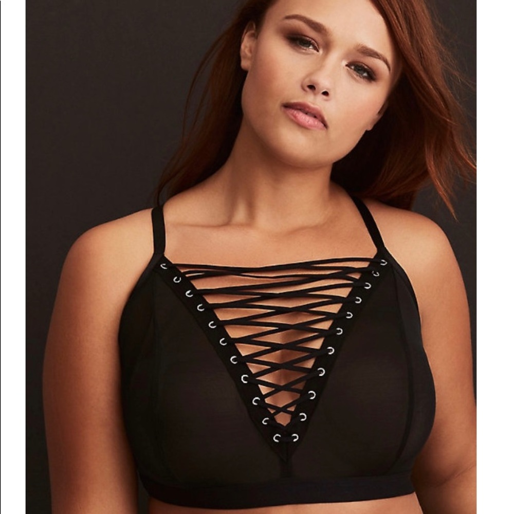 Torrid mesh lace up grommet bralette